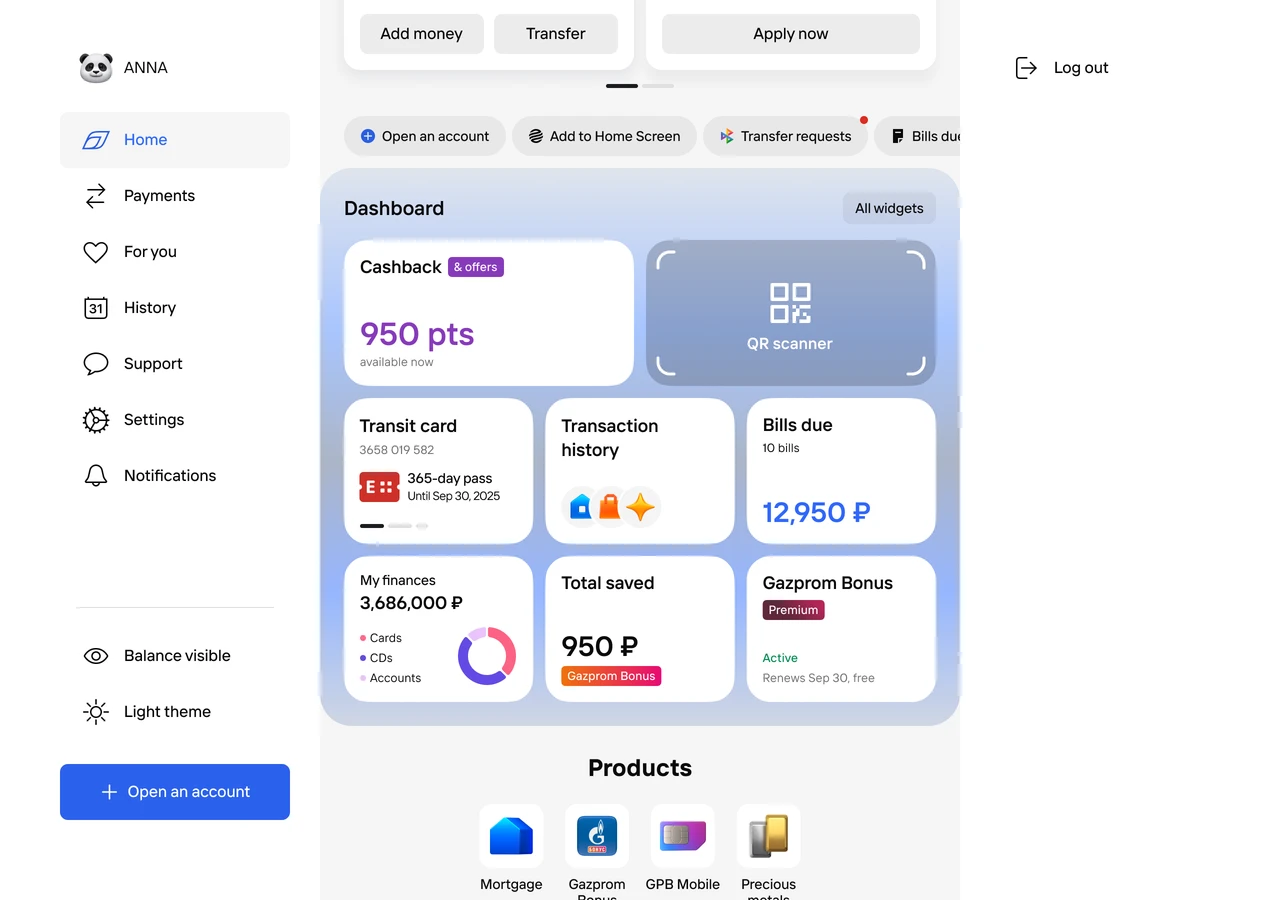 The desktop dashboard before the redesign: XS-size widgets